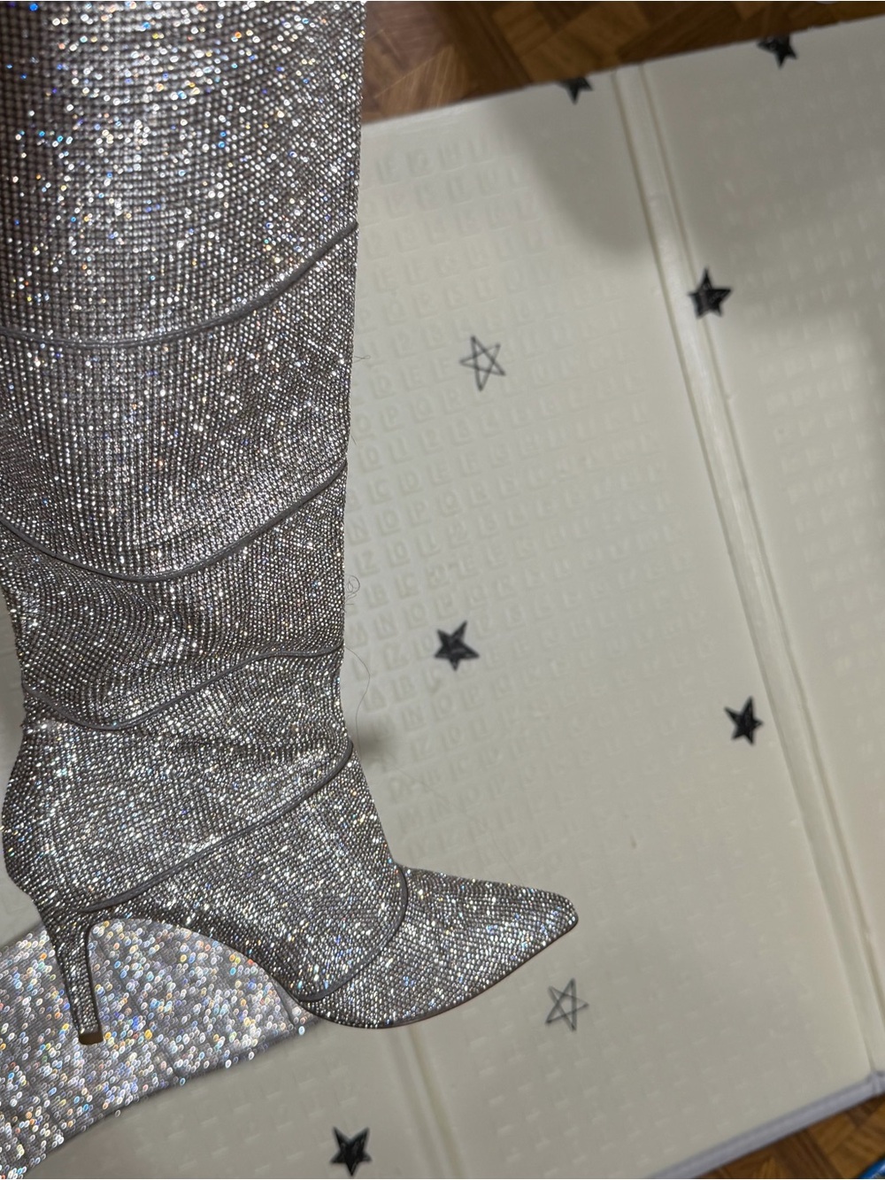Silver Rhinestone Mid-Calf Stiletto Boots - Women's Sparkle Boots